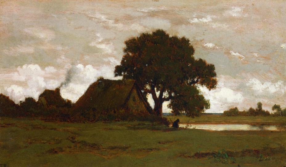 Cottages near pond by Theodore Rousseau