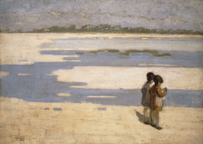 Two Children on the Beach by Theophrastos Triantafyllidis