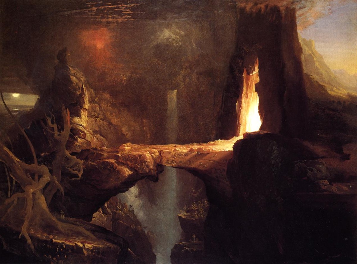 Expulsion. Moon and Firelight by Thomas Cole