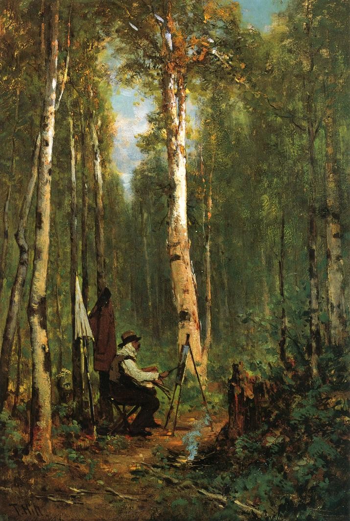 Artist at His Easel in the Woods by Thomas Hill