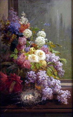 Still Life FLowers and Fruit by Thomas Hill