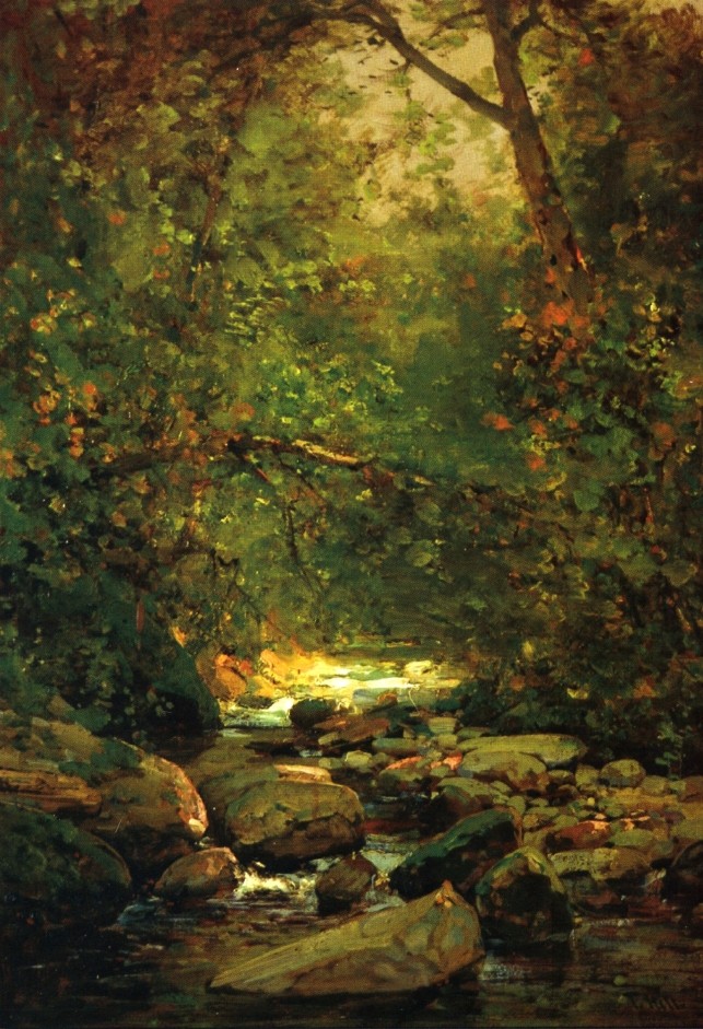 Stream in Forest Winter by Thomas Hill