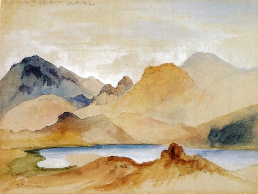 Cinnabar Mountain, Yellowstone River (watercolour) by Thomas Moran