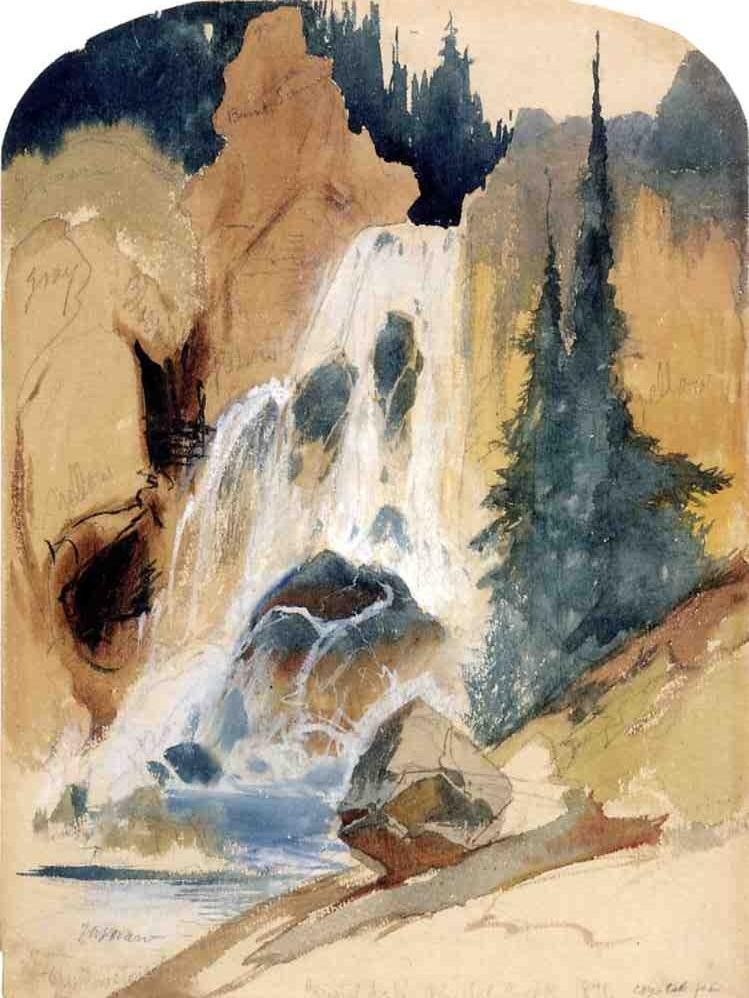 Crystal Falls (watercolour) by Thomas Moran