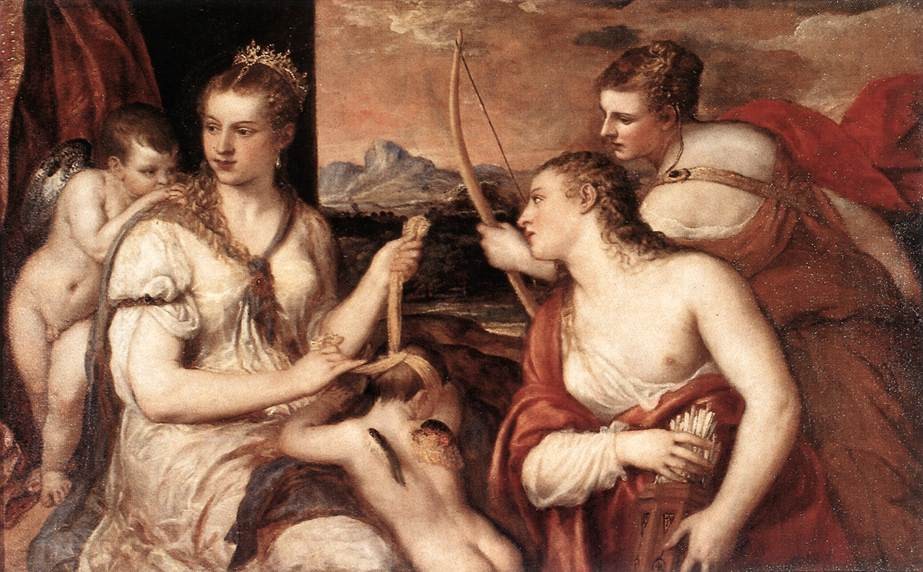 Venus Blindfolding Cupid by Titian