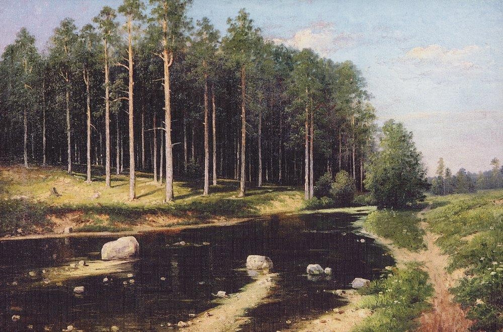 Pine Forest on the banks of the river by Vasily Polenov