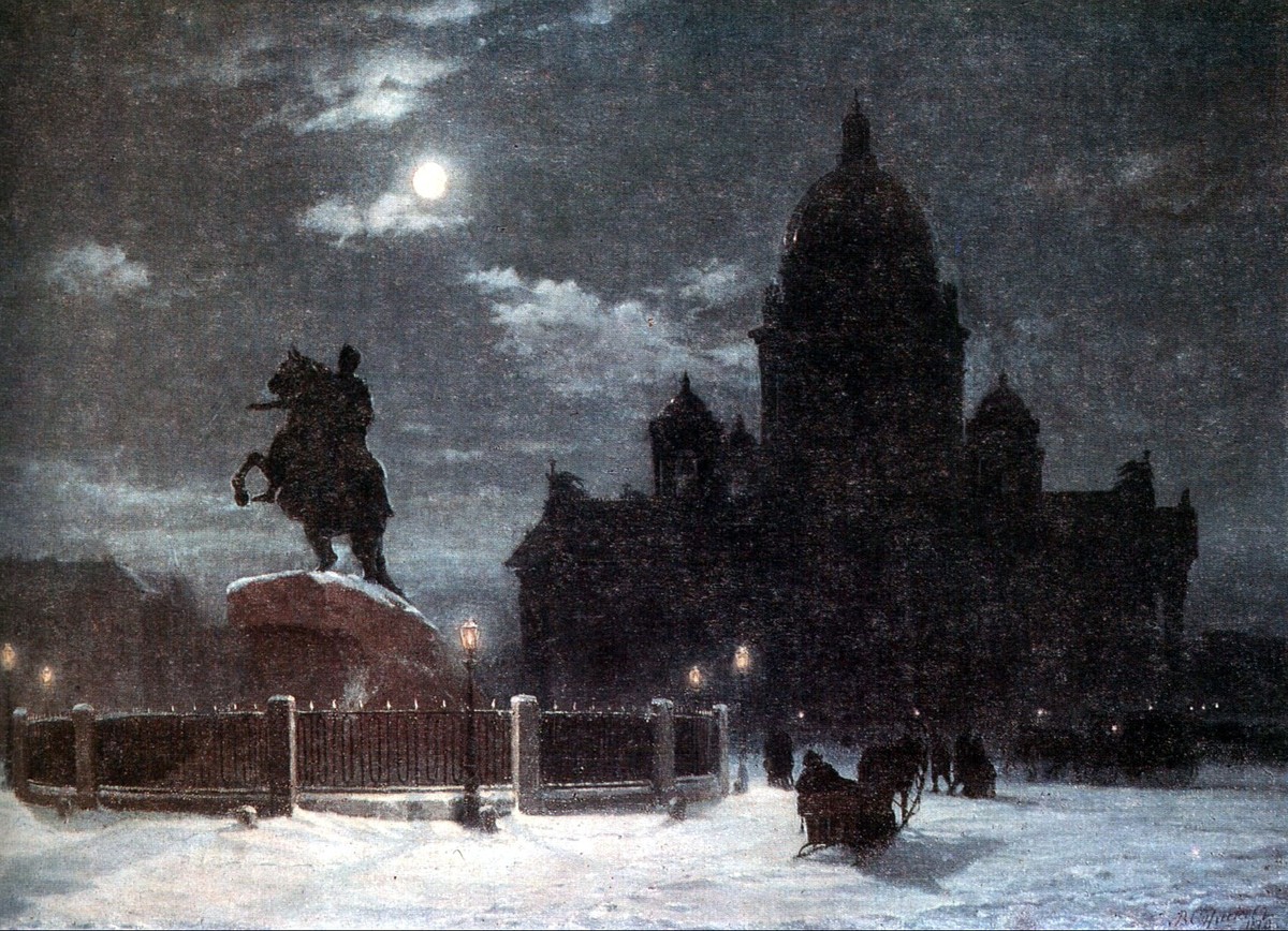 View of monument to Peter I on the Senate Square in St. Petersburg by Vasily Surikov