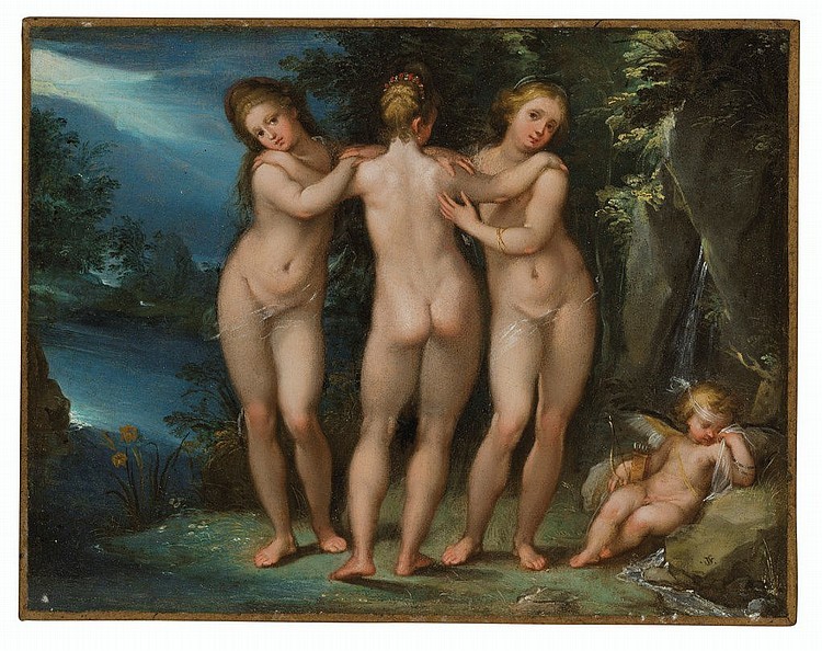 The three Graces with Cupid sleeping by Ventura Salimbeni