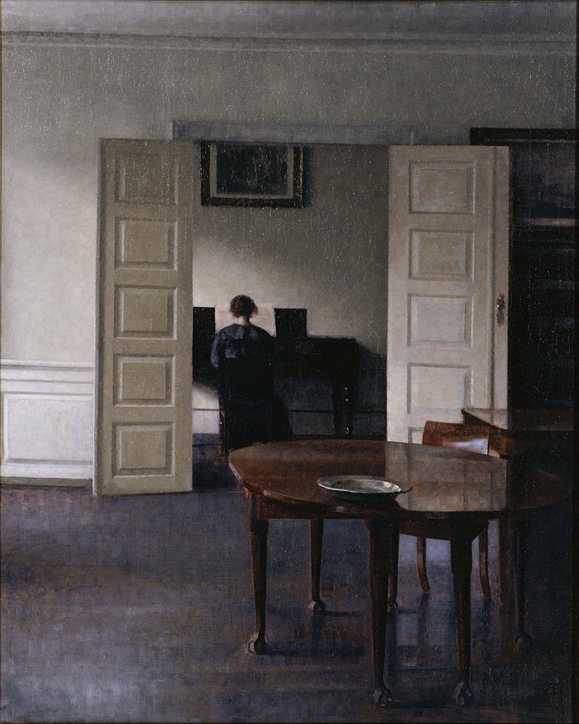 Interior with Ida Playing the Piano by Vilhelm Hammershoi