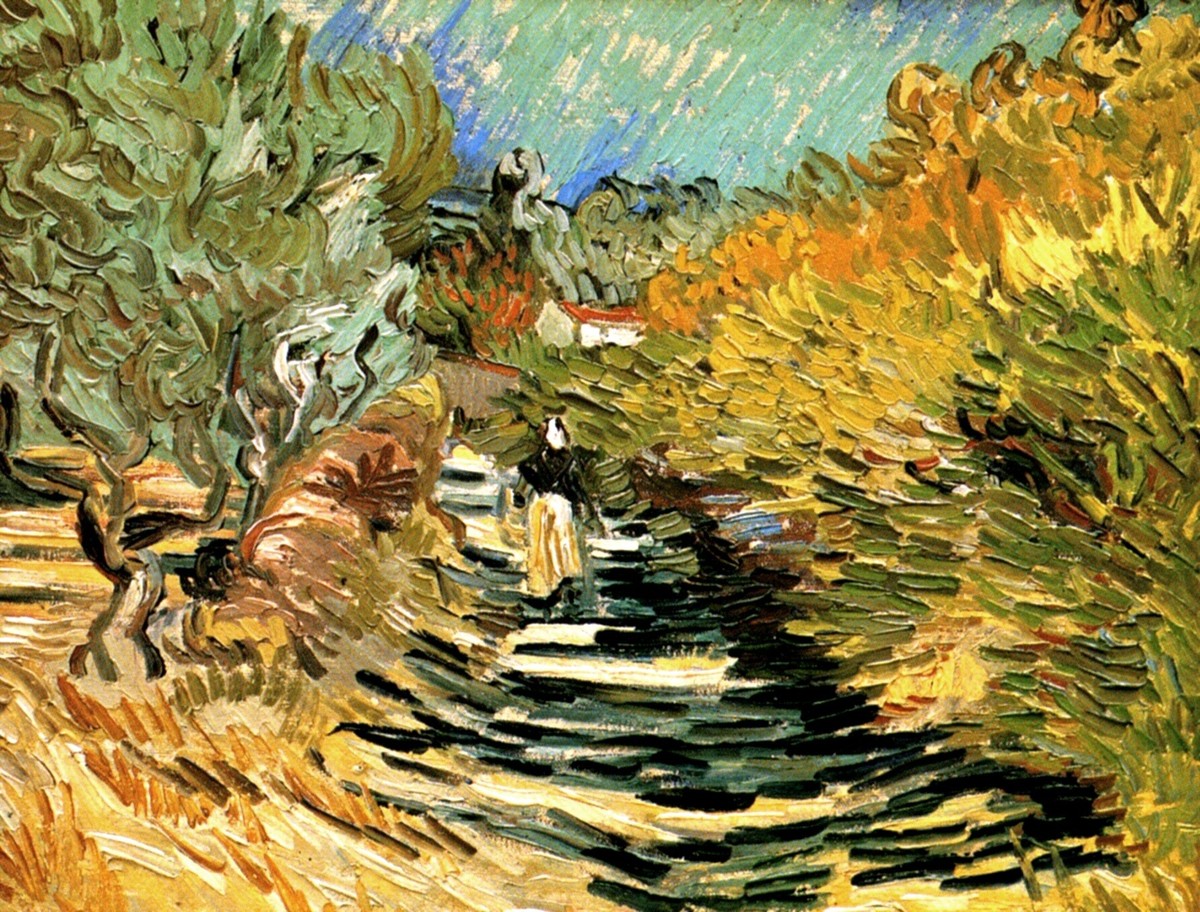 A Road in St. Remy with Female Figures by Vincent van Gogh
