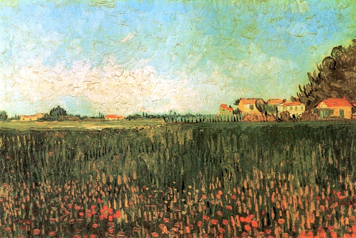 Farmhouses in a Wheat Field Near Arles by Vincent van Gogh
