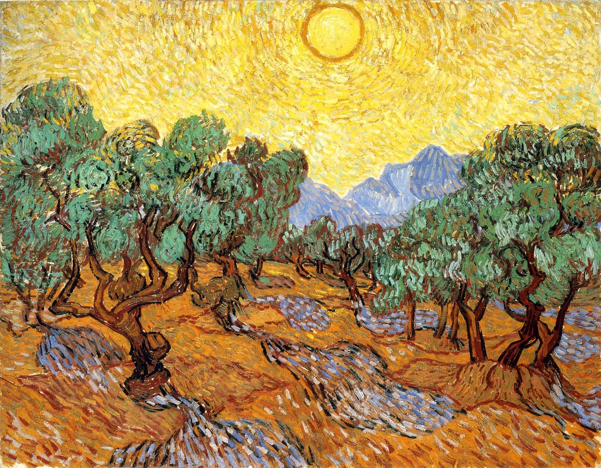 Olive Trees with Yellow Sky and Sun by Vincent van Gogh