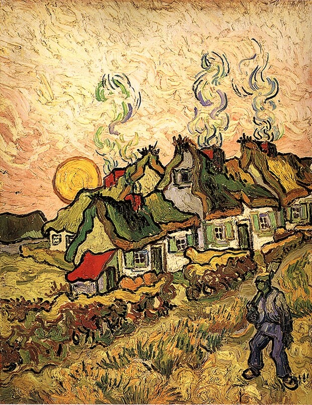 Thatched Cottages in the Sunshine Reminiscence of the North by Vincent van Gogh