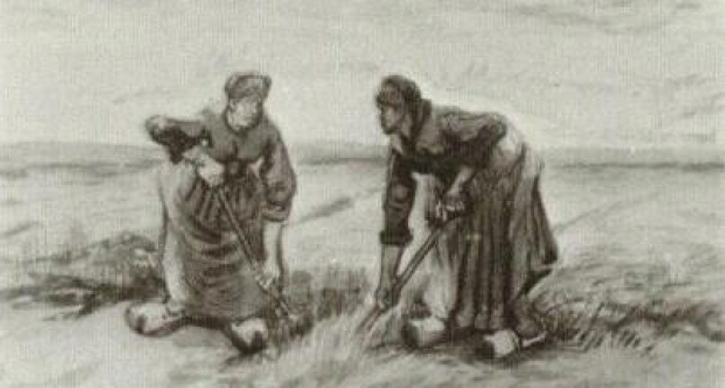 Two Women Talking to Each Other While Digging by Vincent van Gogh