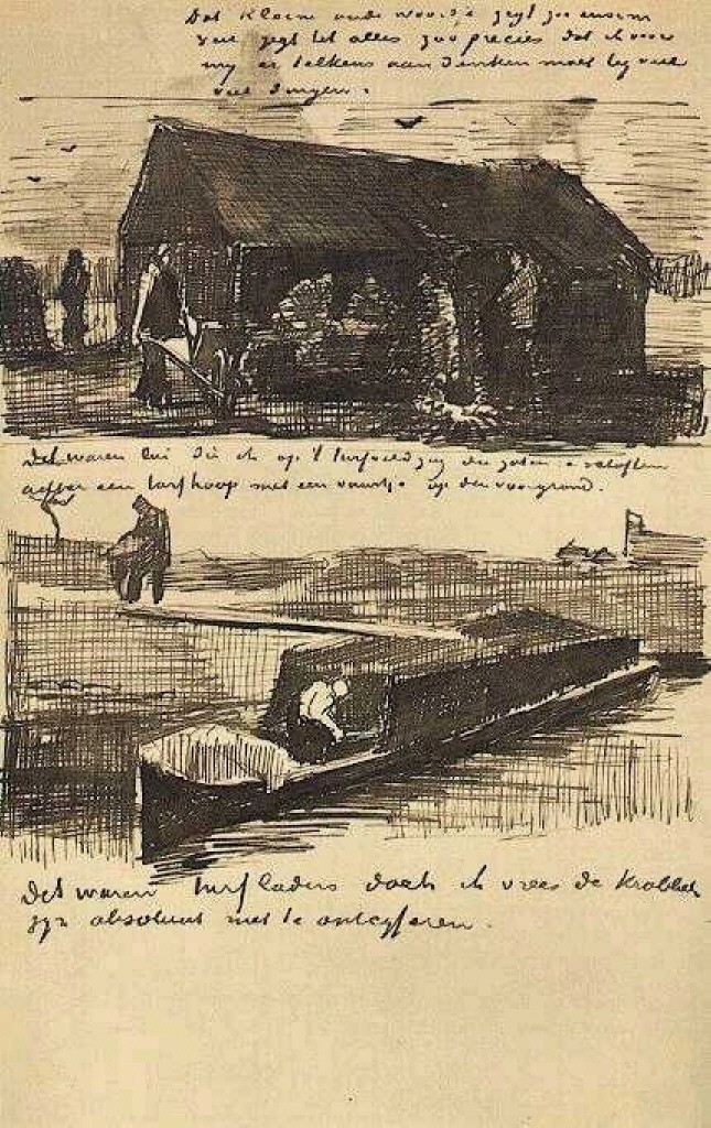 Workman beside a Mound of Peat, and a Peat Boat with Two Figures by Vincent van Gogh
