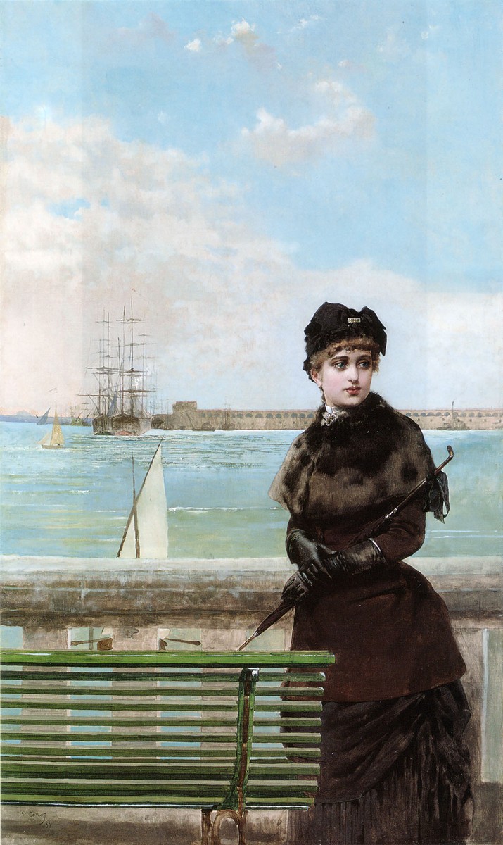 An elegant woman at St.Malo by Vittorio Corcos