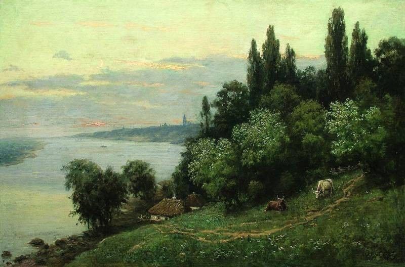 Sunset over the river by Volodymyr Orlovsky
