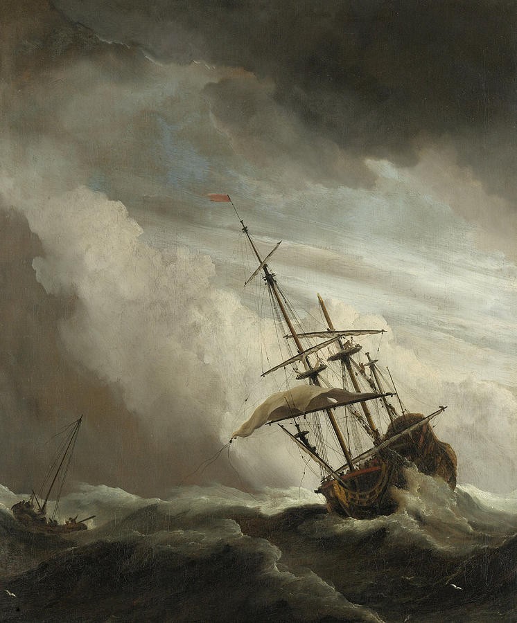 A Ship on the High Seas caught by a Squall by Willem van de Velde the Younger
