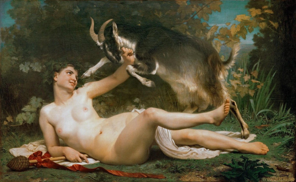 Bacchante playing with a goat by William-Adolphe Bouguereau