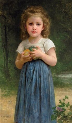 Little girl holding apples in her hand by William-Adolphe Bouguereau