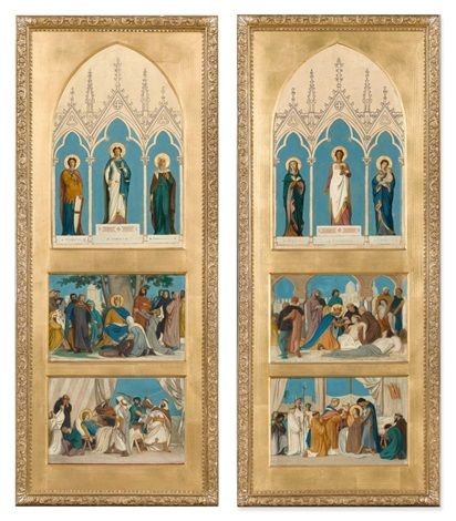 Saint Louis Dispensing Justice; Saint Louis Made Prisoner at Mansourah and Faith, Hope and Charity by William-Adolphe Bouguereau