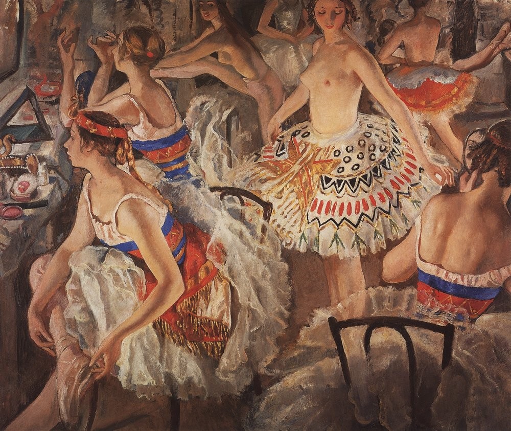 In ballet dressing room (Big ballerinas) by Zinaida Serebriakova