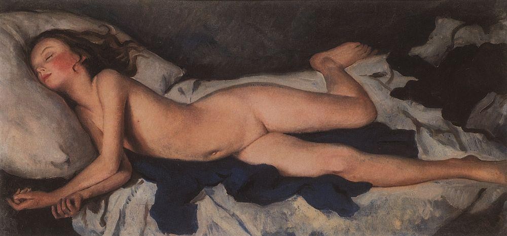 Sleeping girl in the blue (Katyusha on a blanket) by Zinaida Serebriakova