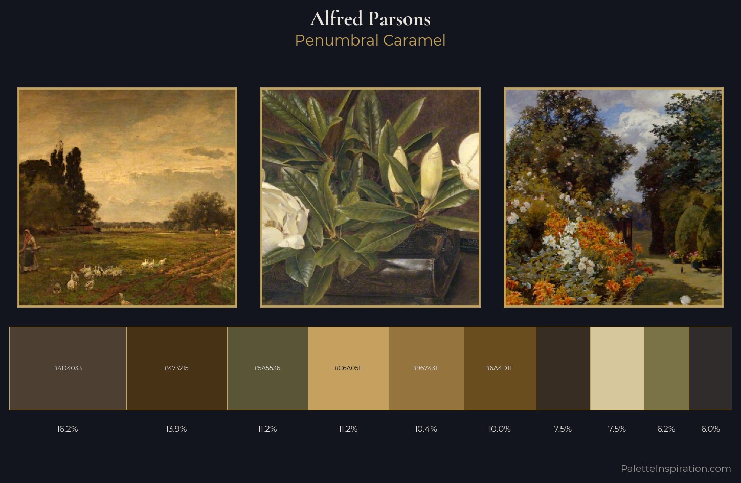 Alfred Parsons Palette 6 — Penumbral Caramel
