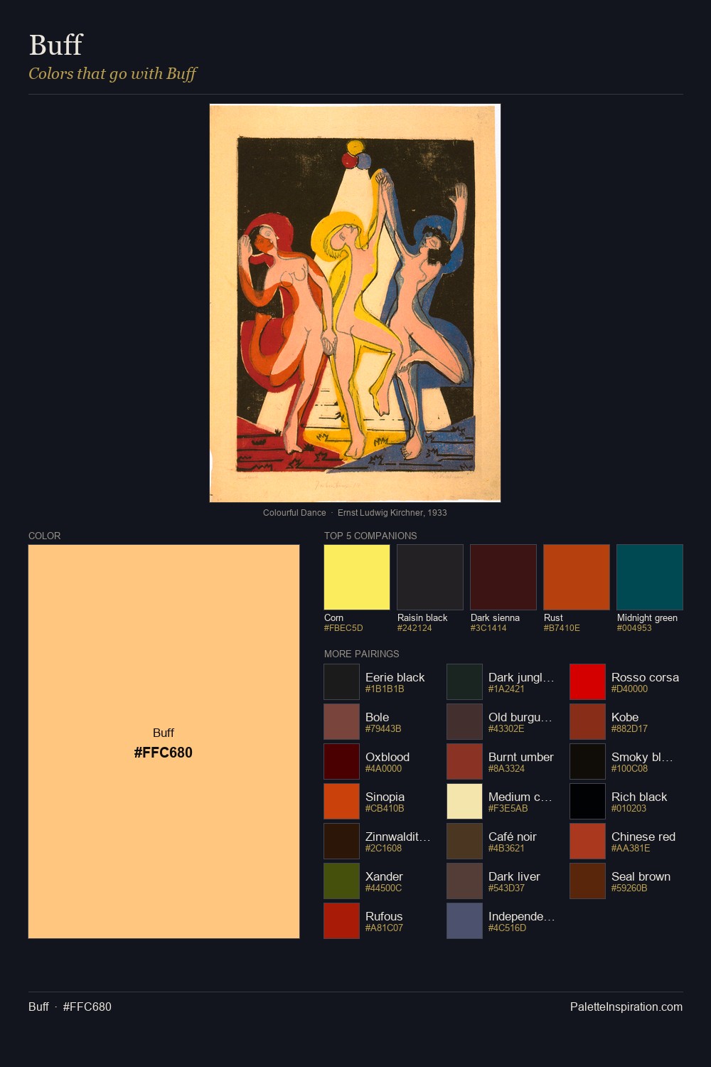 Buff Color Rendering Colors That Go With Buff (#FFC680) - Master Painting Pairs