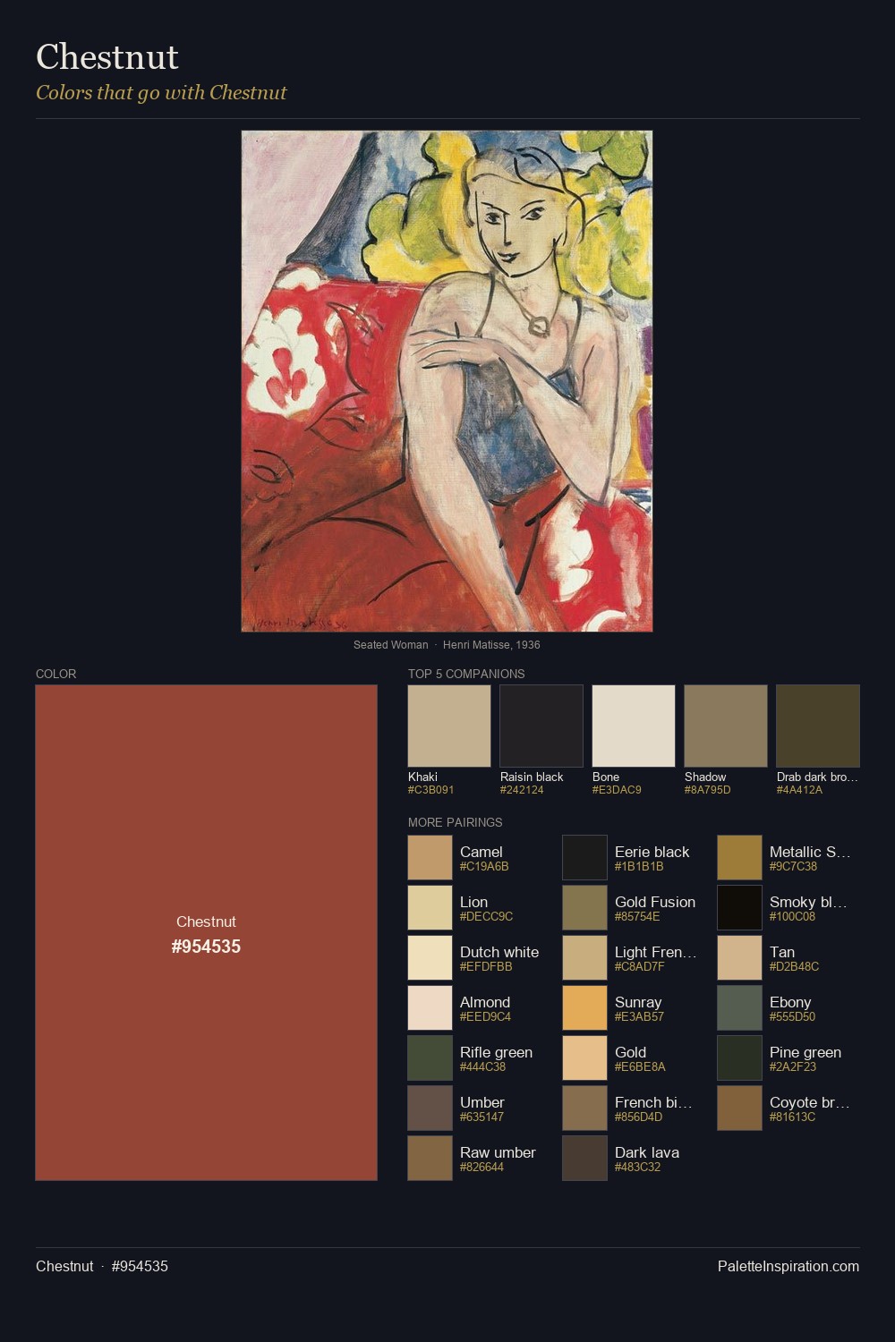 Chestnut Color Combos Colors That Go With Chestnut (#954535) - Master Painting Pairs