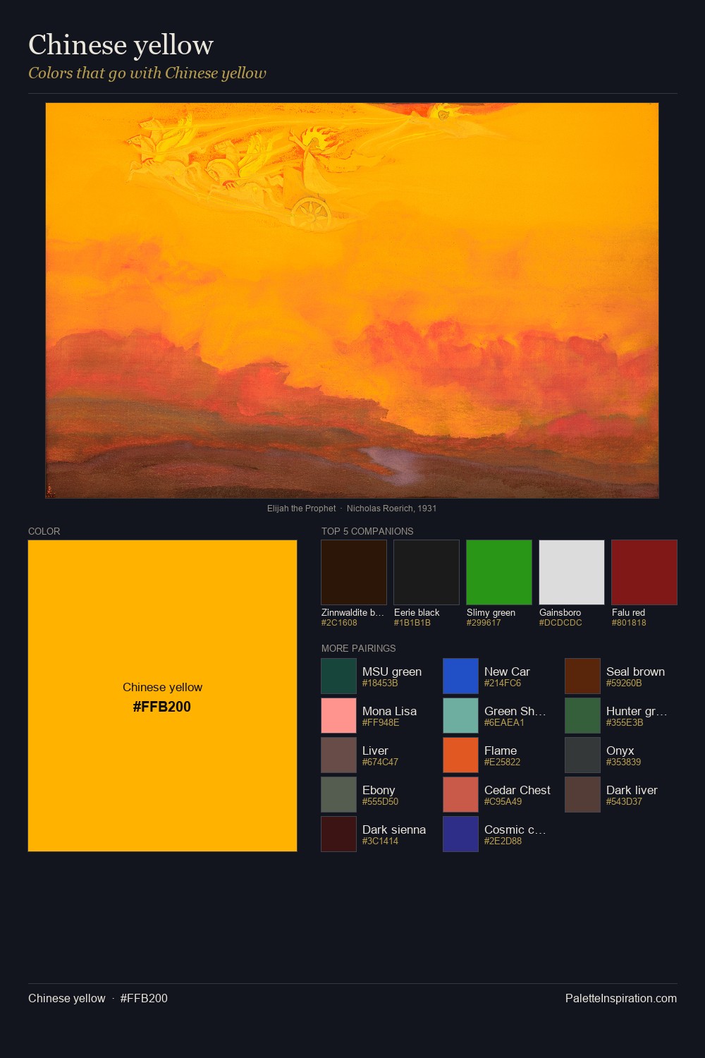 Colors That Go With Chinese yellow (#FFB200) - Master Painting Pairs
