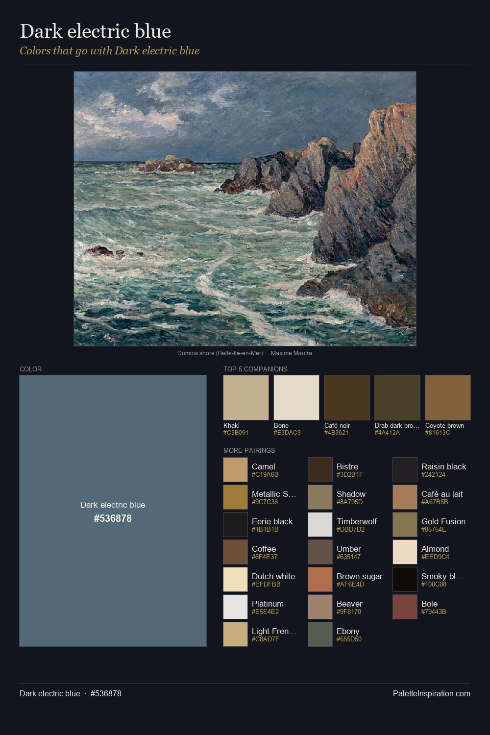 Colors That Go With Dark electric blue (#536878) - Master Painting Pairs