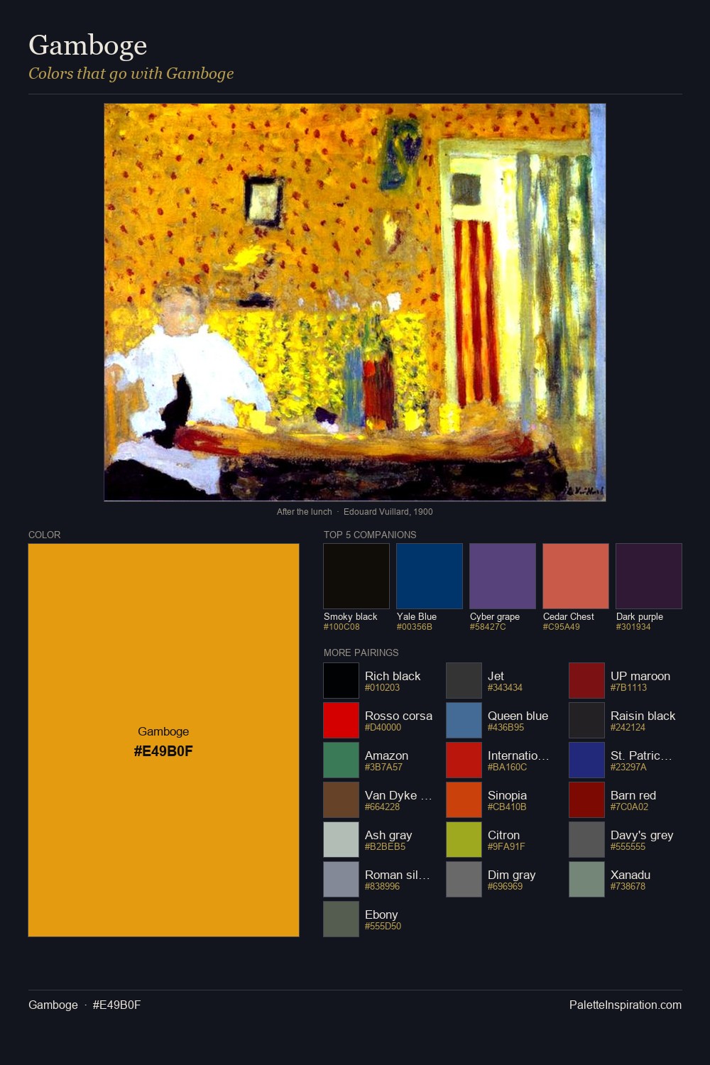 Colors That Go With Gamboge (#E49B0F) - Master Painting Pairs