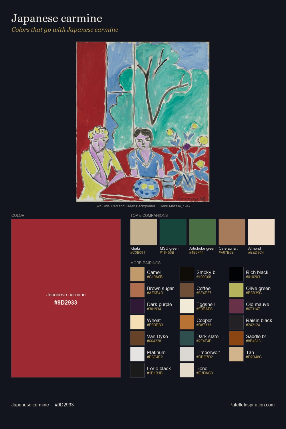 Colors That Go With Japanese carmine (#9D2933) - Master Painting Pairs