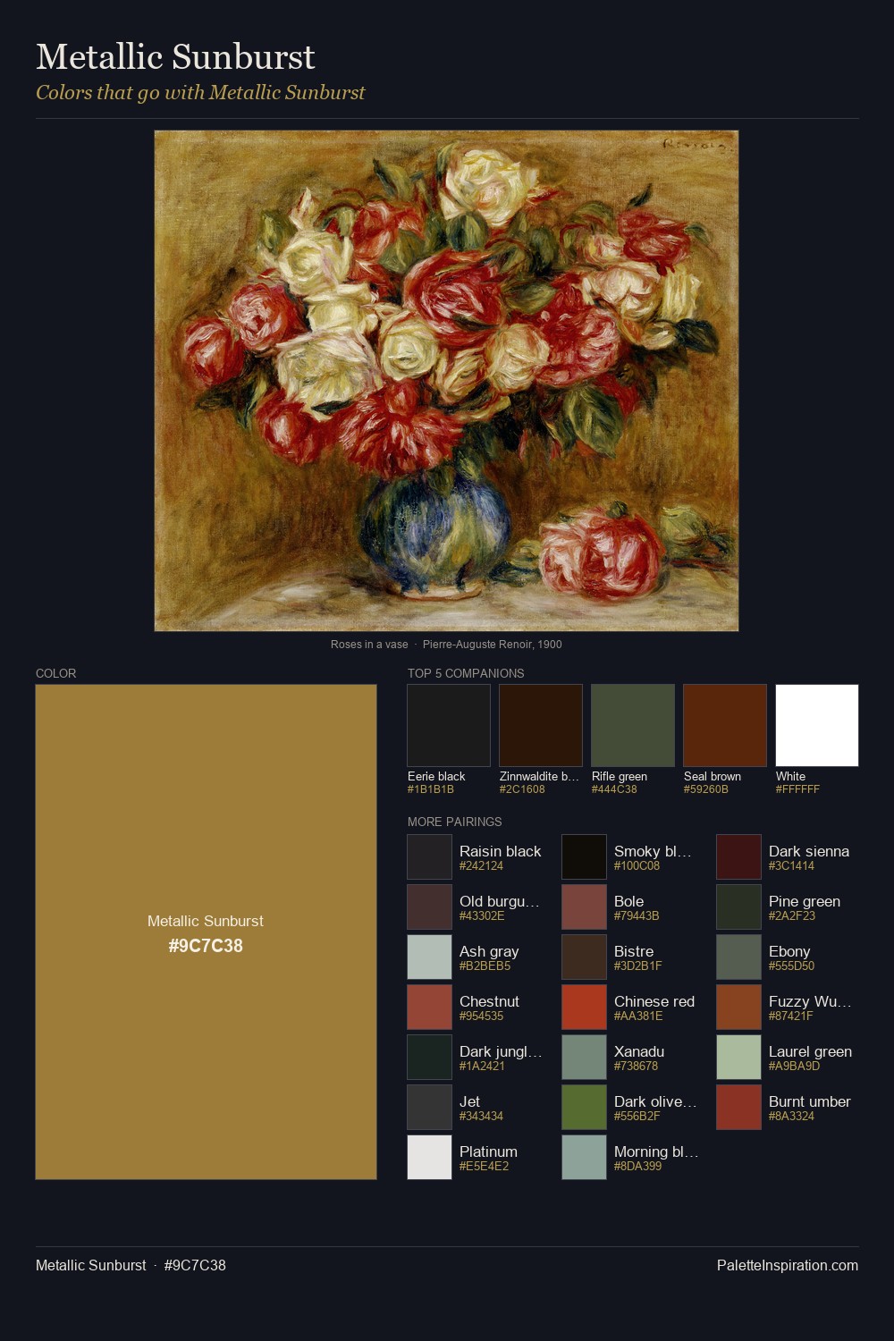 Colors That Go With Metallic Sunburst (#9C7C38) - Master Painting Pairs