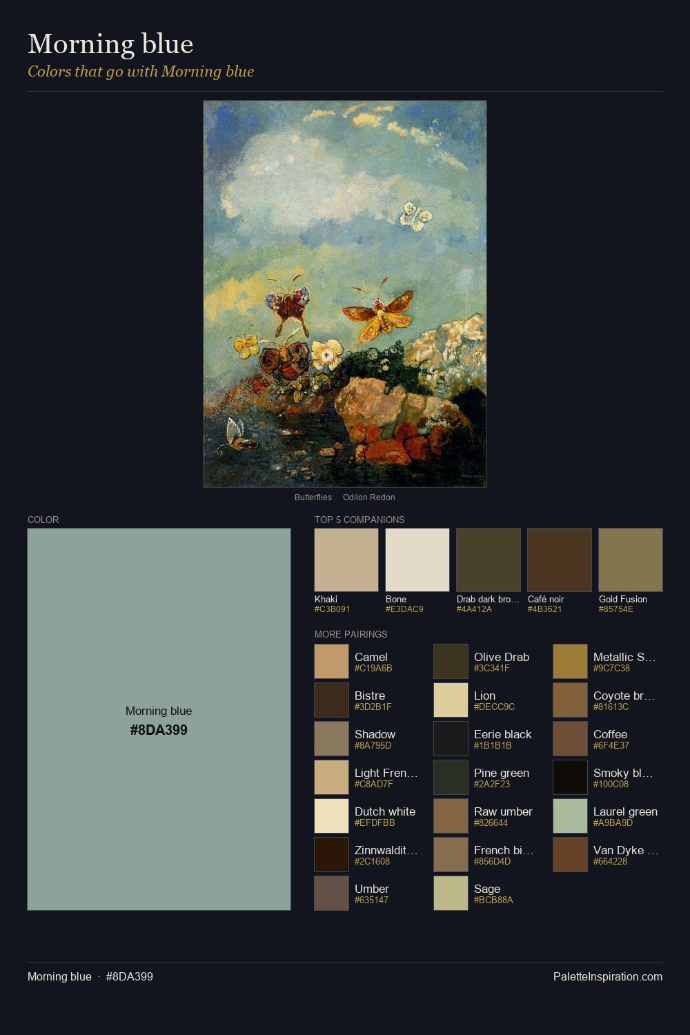 Colors That Go With Morning blue (#8DA399) - Master Painting Pairs