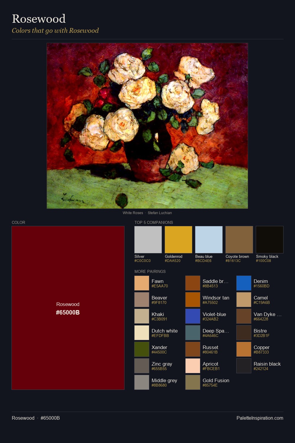 Colors That Go With Rosewood (#65000B) - Master Painting Pairs