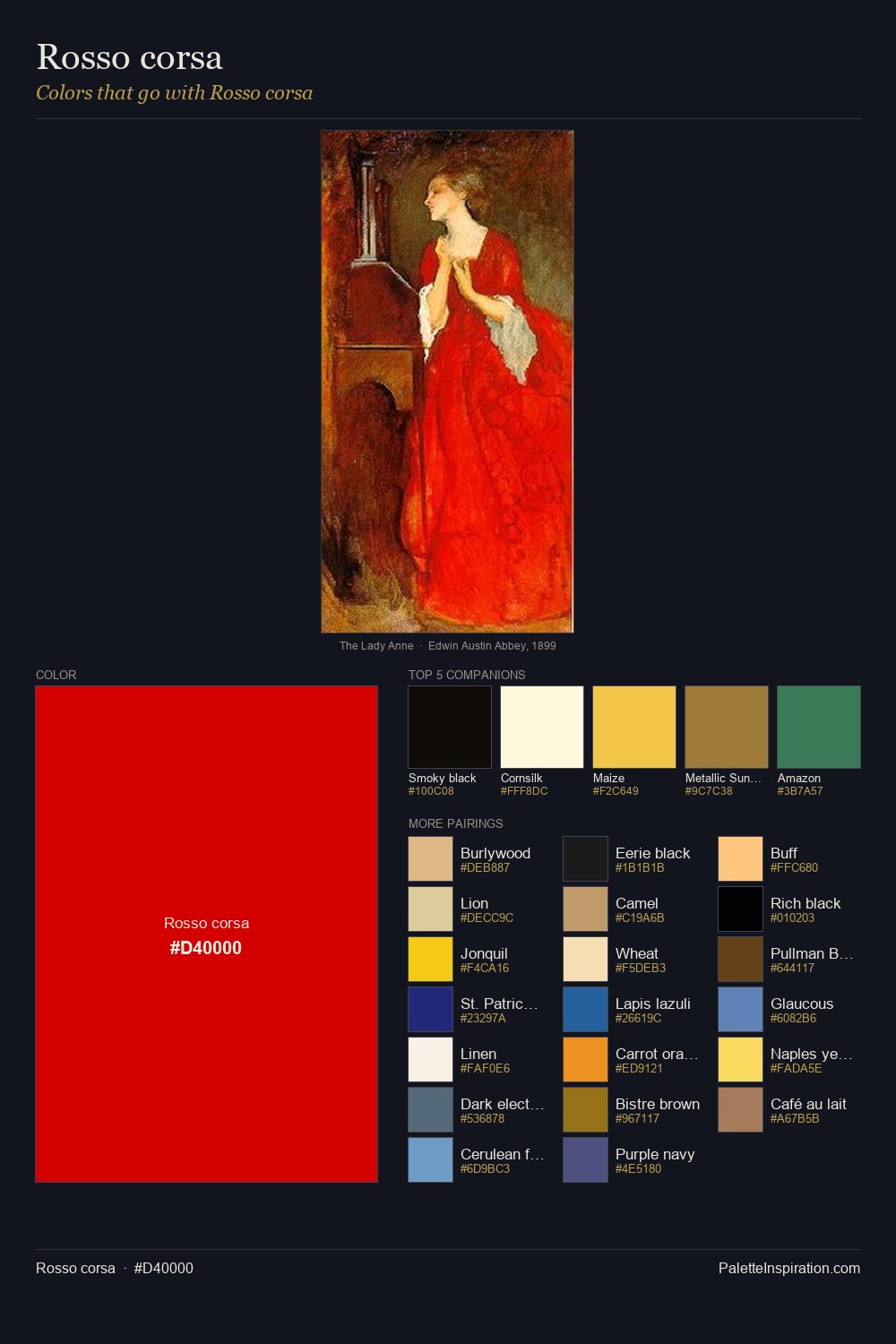 Colors That Go With Rosso corsa (#D40000) - Master Painting Pairs