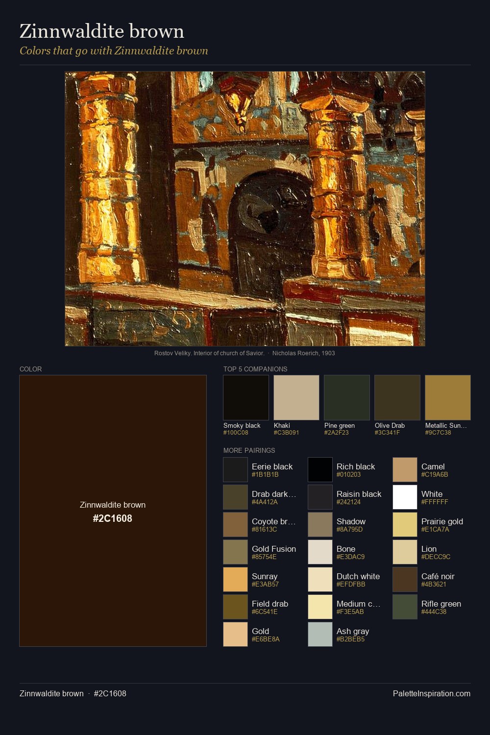 Colors That Go With Zinnwaldite brown (#2C1608) - Master Painting Pairs